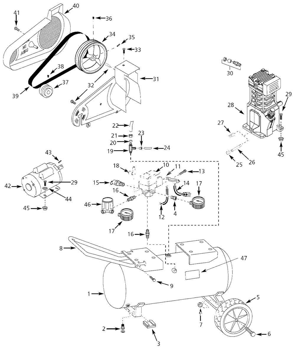 Air-Compressor Parts Diagram and Parts List for EX830100  Campbell Hausfeld Compressor